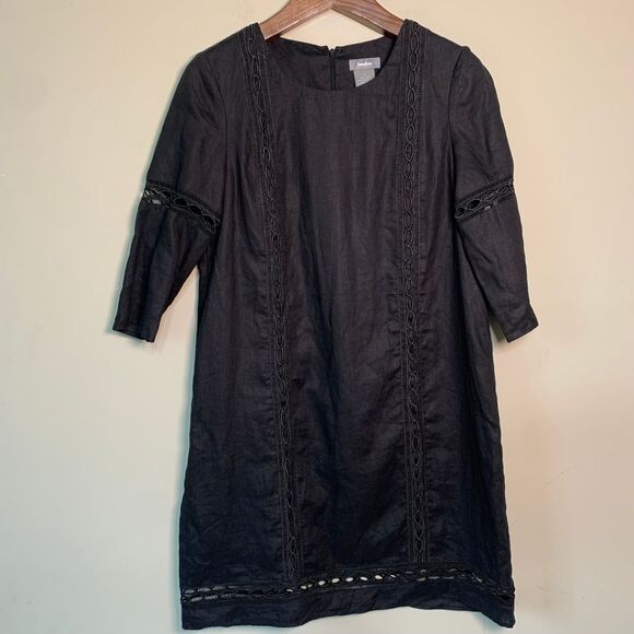 Neiman Marcus Dresses & Skirts - Neiman Marcus 100% Linen Lined Black Dress Crochet Details Size Small